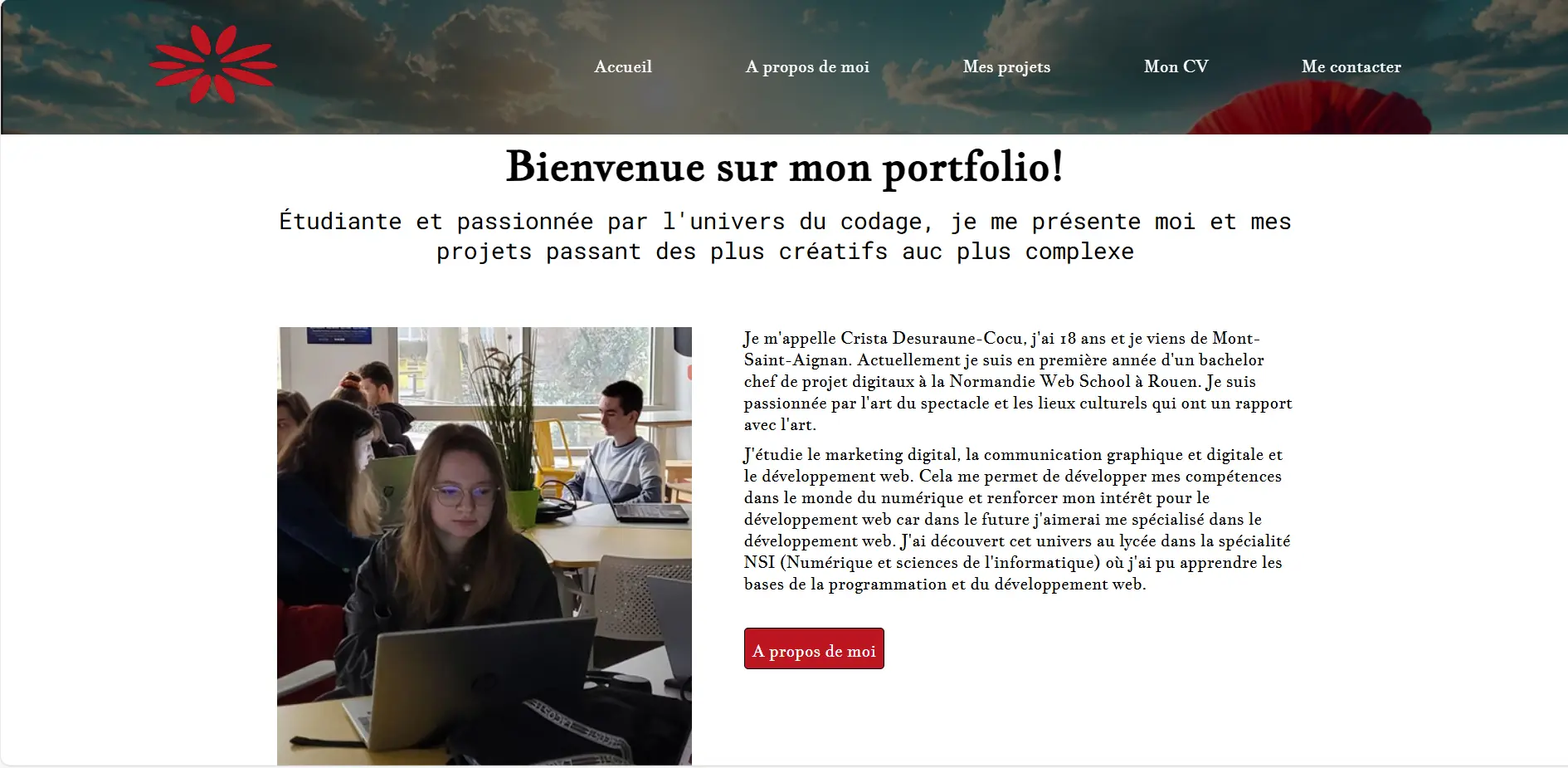 page d'accueil portfolio